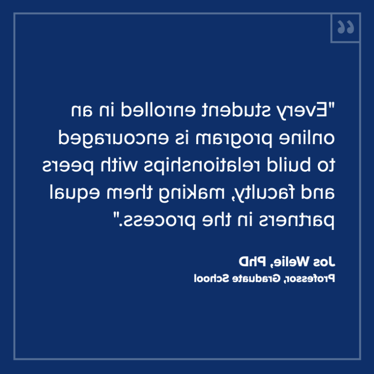 "Every student enrolled in an online program is encouraged to build relationships with peers and faculty, making them equal partners in the process.——Jos Welie博士