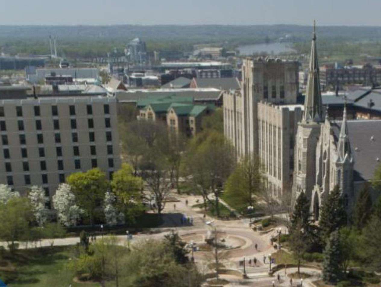 Campus skyline looking east toward Iowa