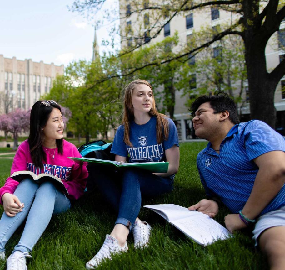 Students gathered outdoors on Creighton campus